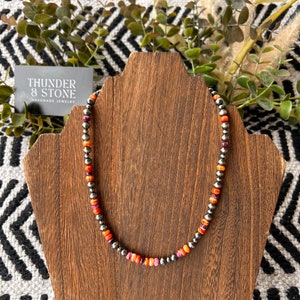 Seven Summers Ago, Spiny Oyster Necklace, Sterling silver Navajo pearls, one-of-a-kind western handmade necklace