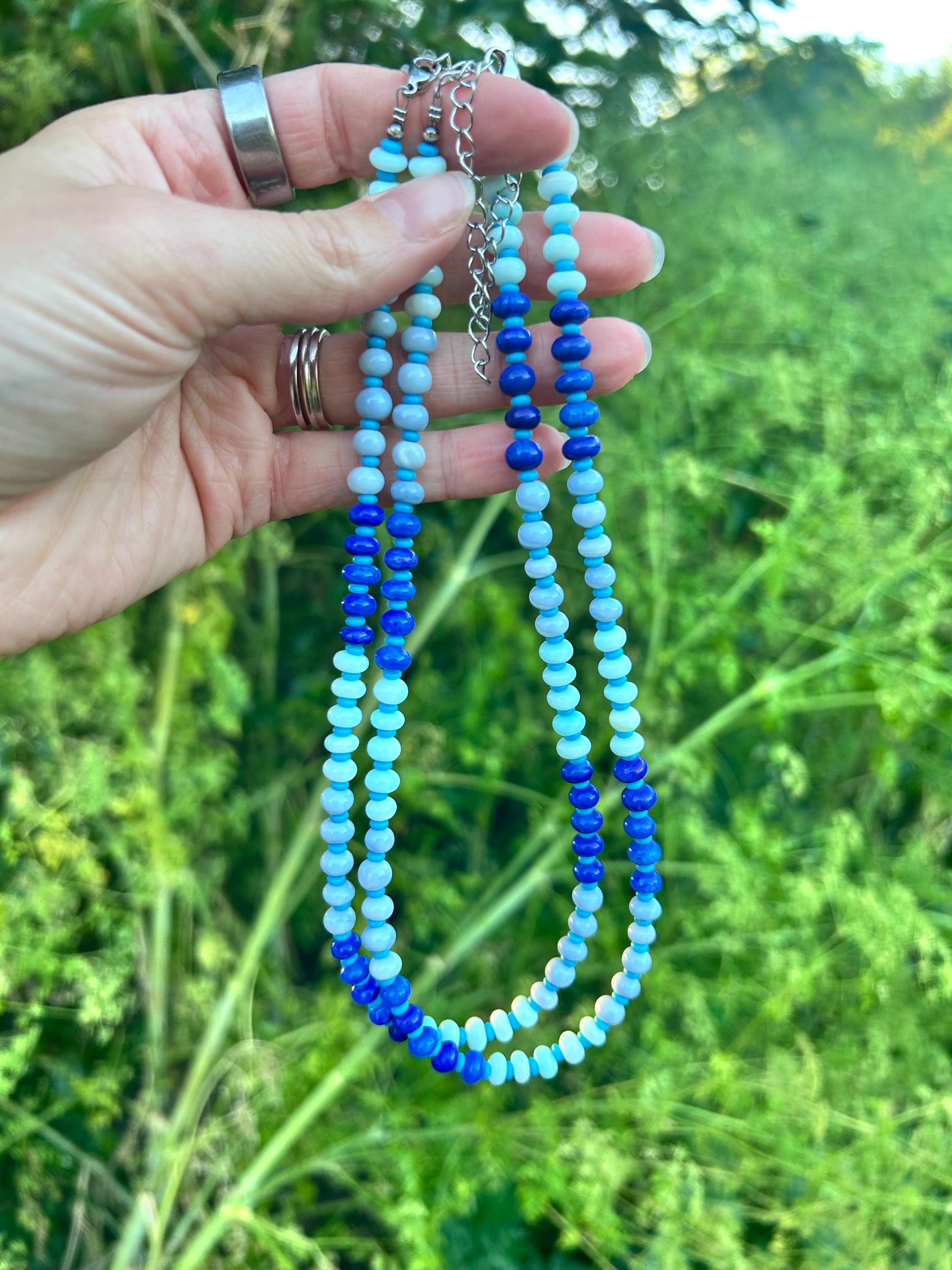 Blue Candy Opal Necklace: Monochromatic Trendy Jewelry - Etsy