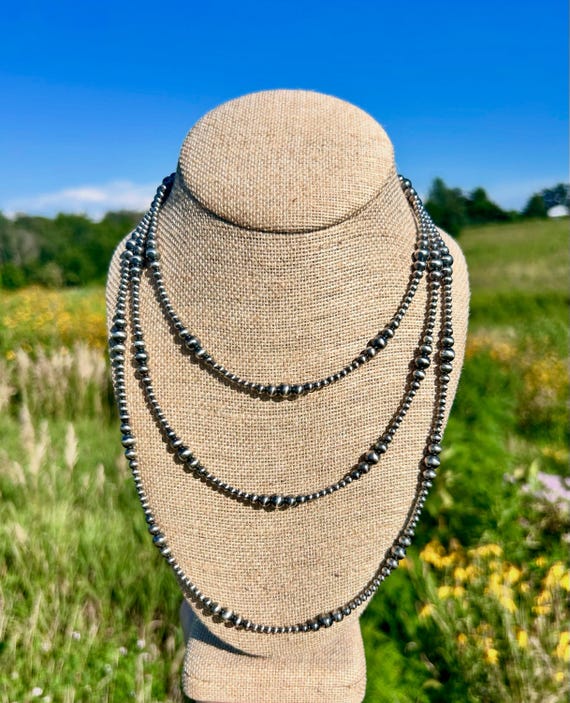 Multi Graduated Navajo Style Pearl Necklace, With Sterling Silver