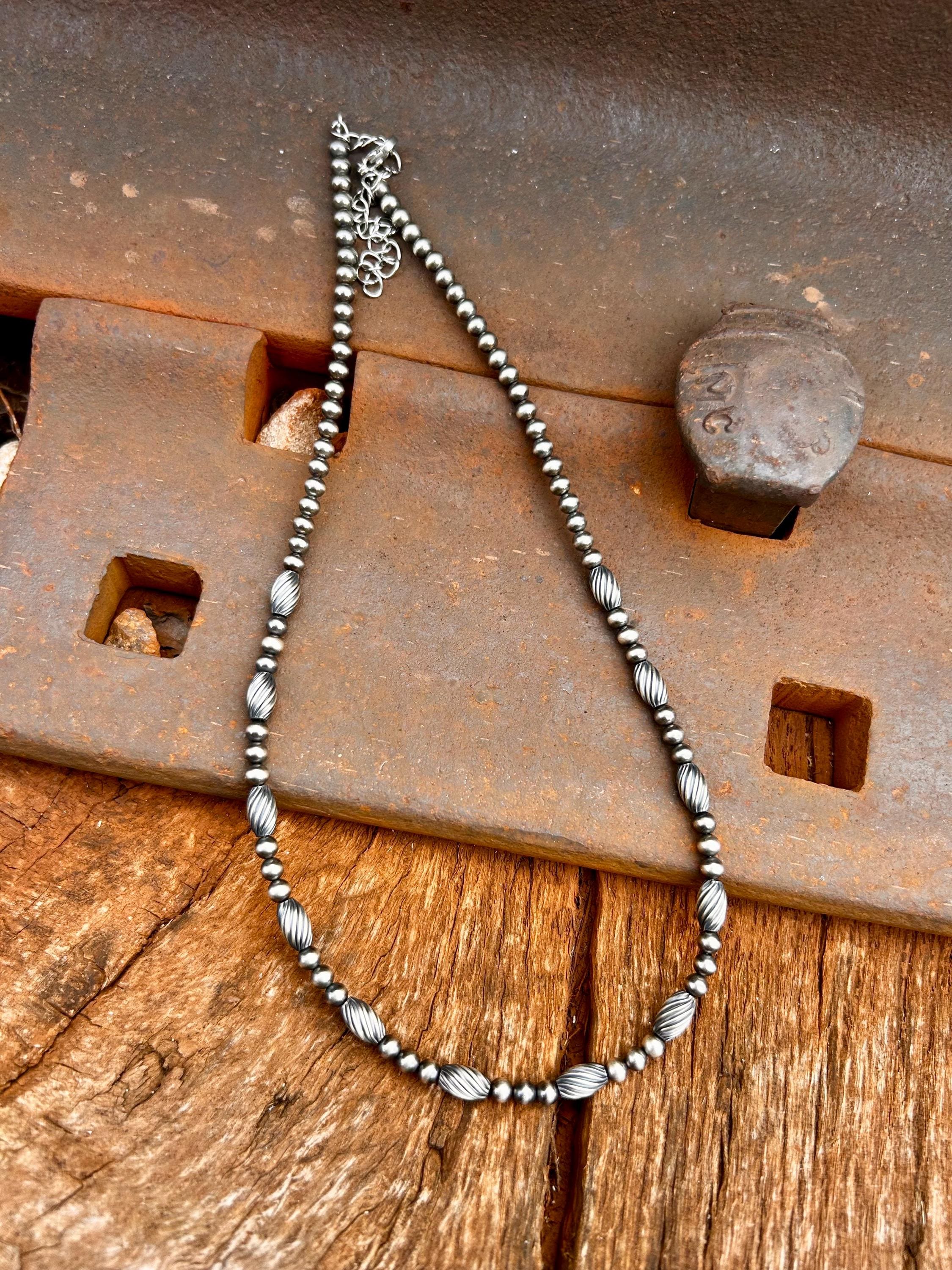Handmade Sterling Silver Twisted Torpedo Pearl Necklace, Navajo