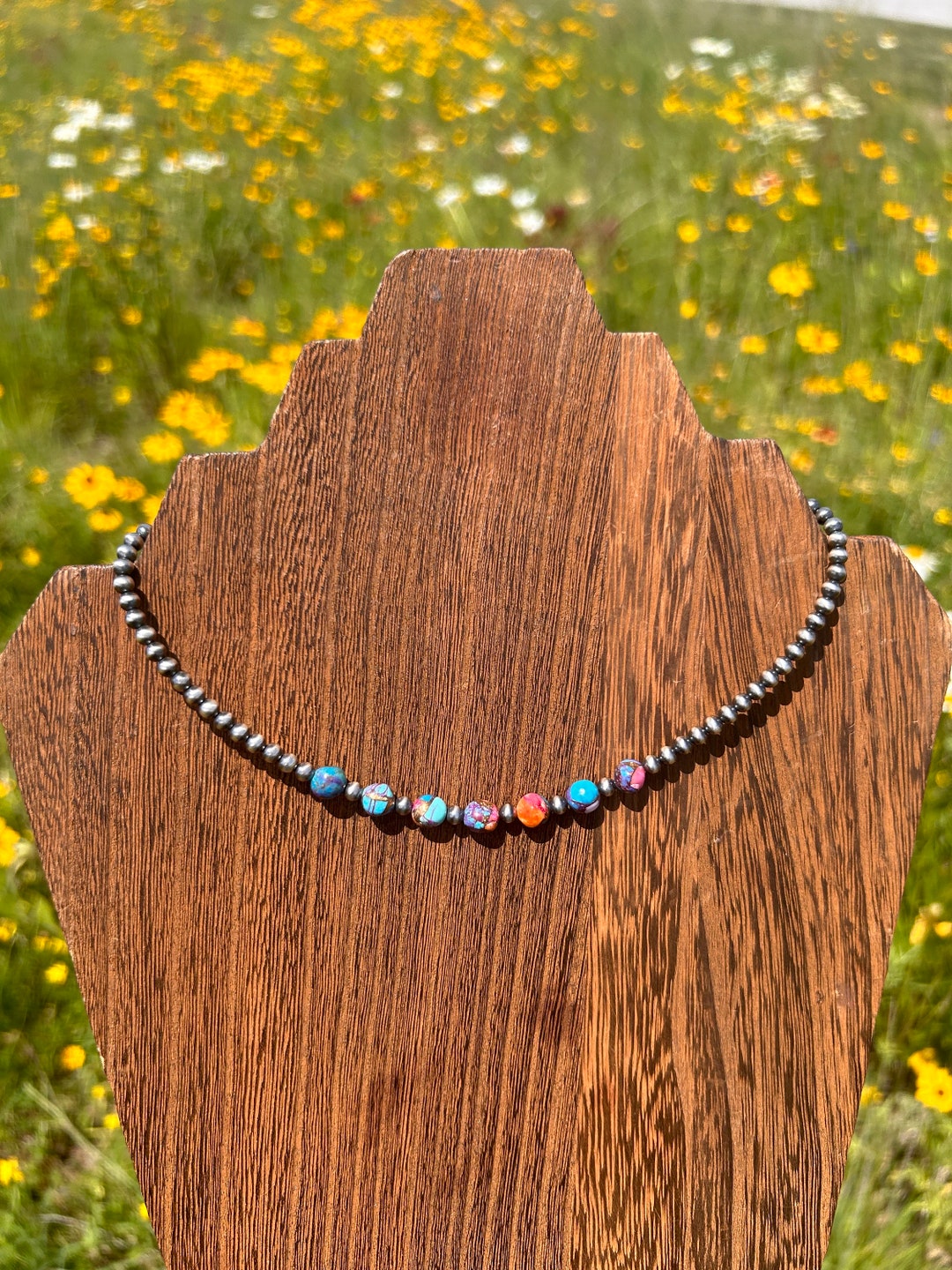 Pink Dahlia, and Kingman Turquoise, With Sterling Silver Navajo