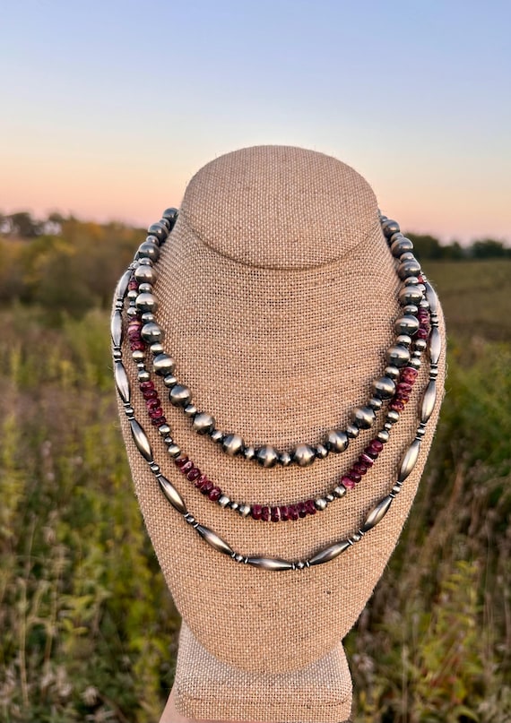 Sterling Silver Torpedo Navajo Style Pearl Necklace | Handmade