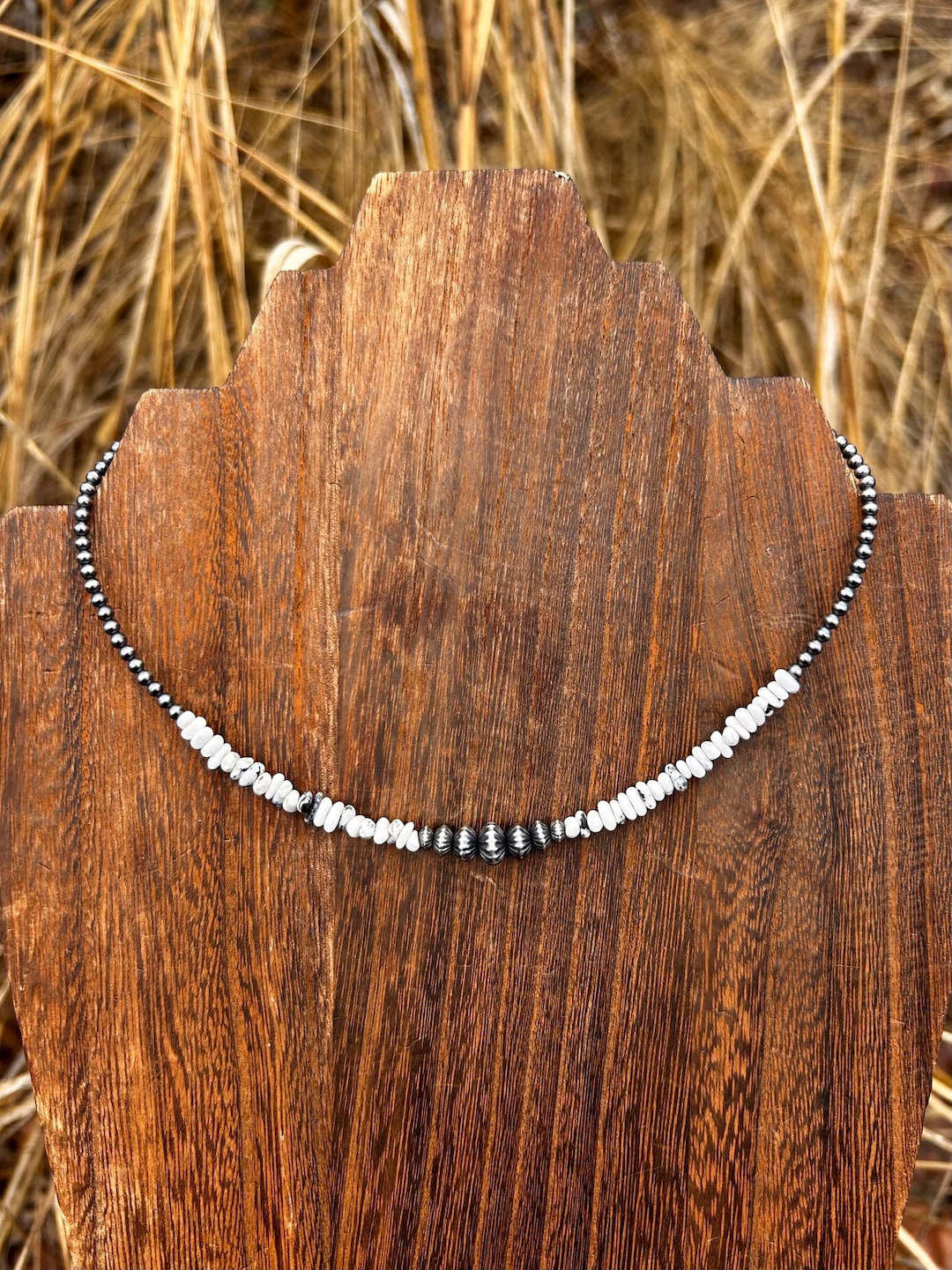 White Buffalo and Sterling Silver Pearl Necklace, Genuine White