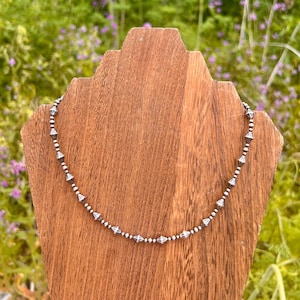 Sterling silver Diamond Desert Pearl Necklace with mini graduated Navajo pearl spacers one of a kind handmade unique western necklace