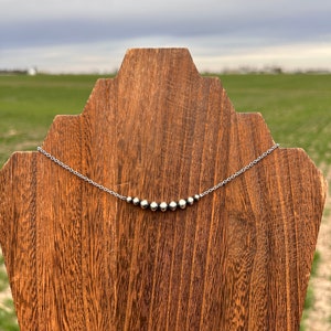 Sterling Silver Navajo Style Pearl Bar Choker, Necklace, with 3-6mm silver beads
