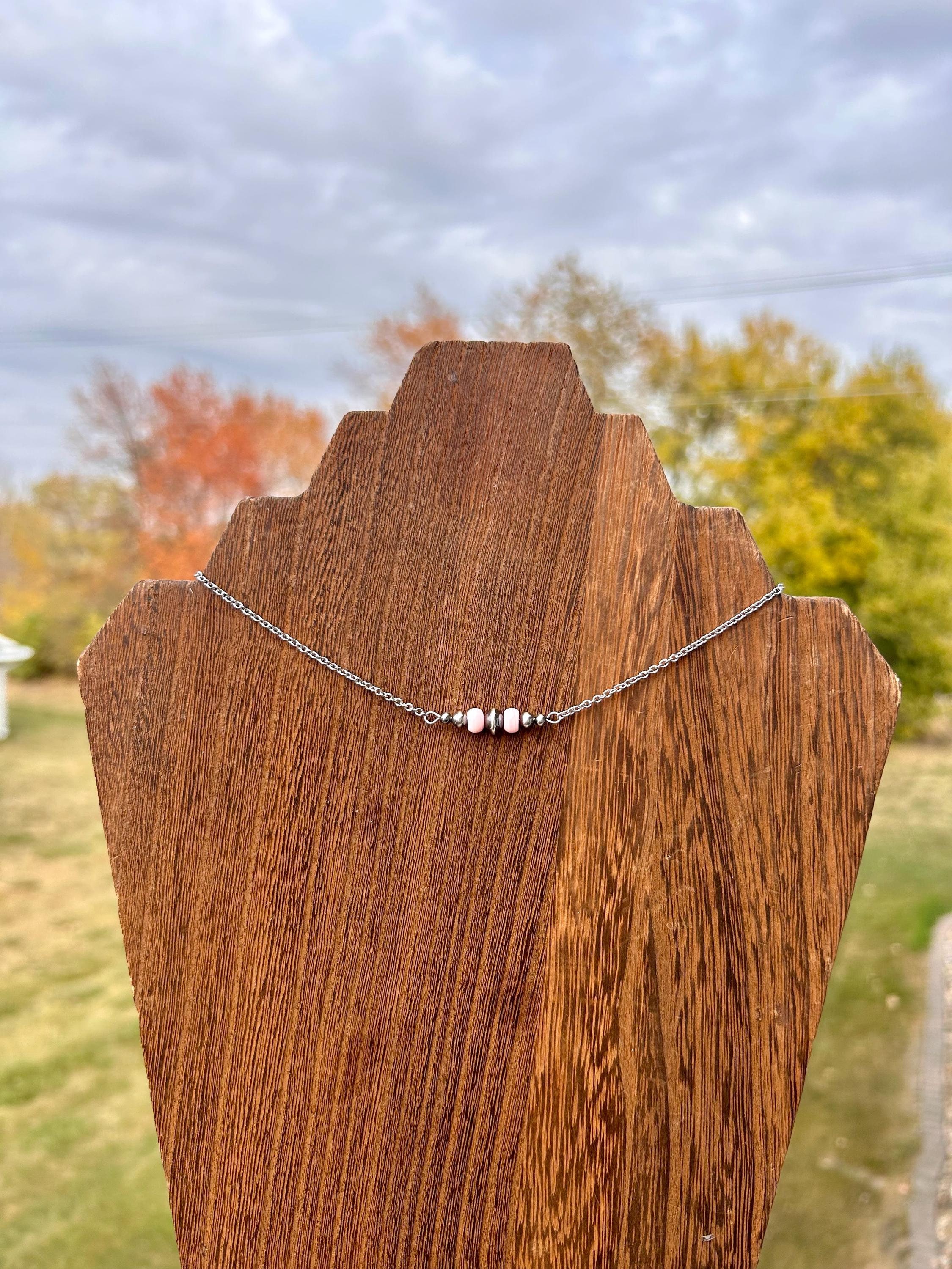 Dainty Sterling Silver Pink Conch Choker, Western, Navajo, Style, Pearl, Bar Choker, Handmade, Necklace