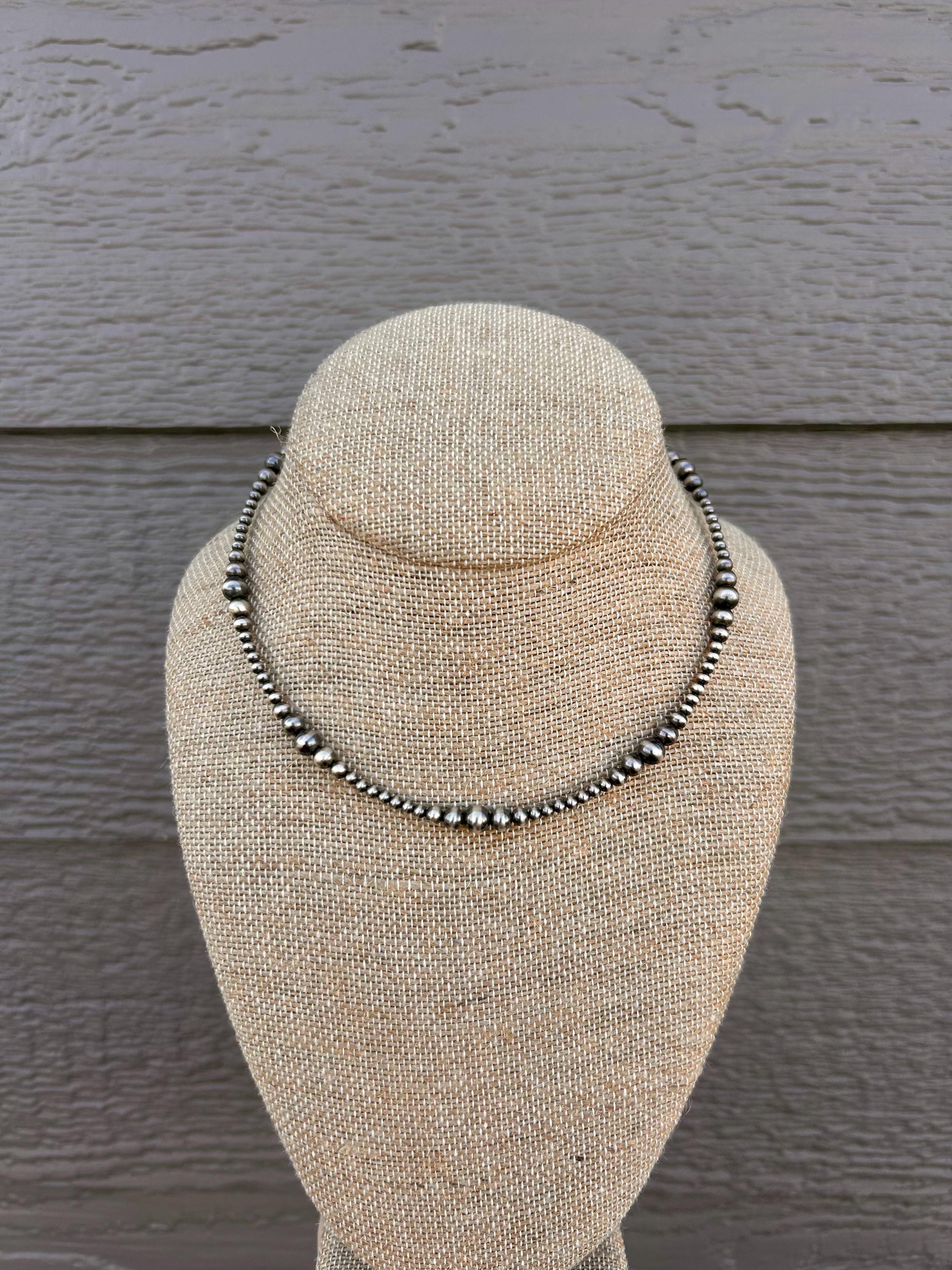 Multi Graduated Navajo Style Pearl Necklace, With Sterling Silver
