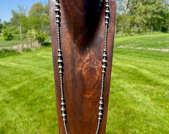 Sterling Silver Navajo Pearl Style Necklace, Multi Graduated 3-12mm pearls, Long Western Necklace