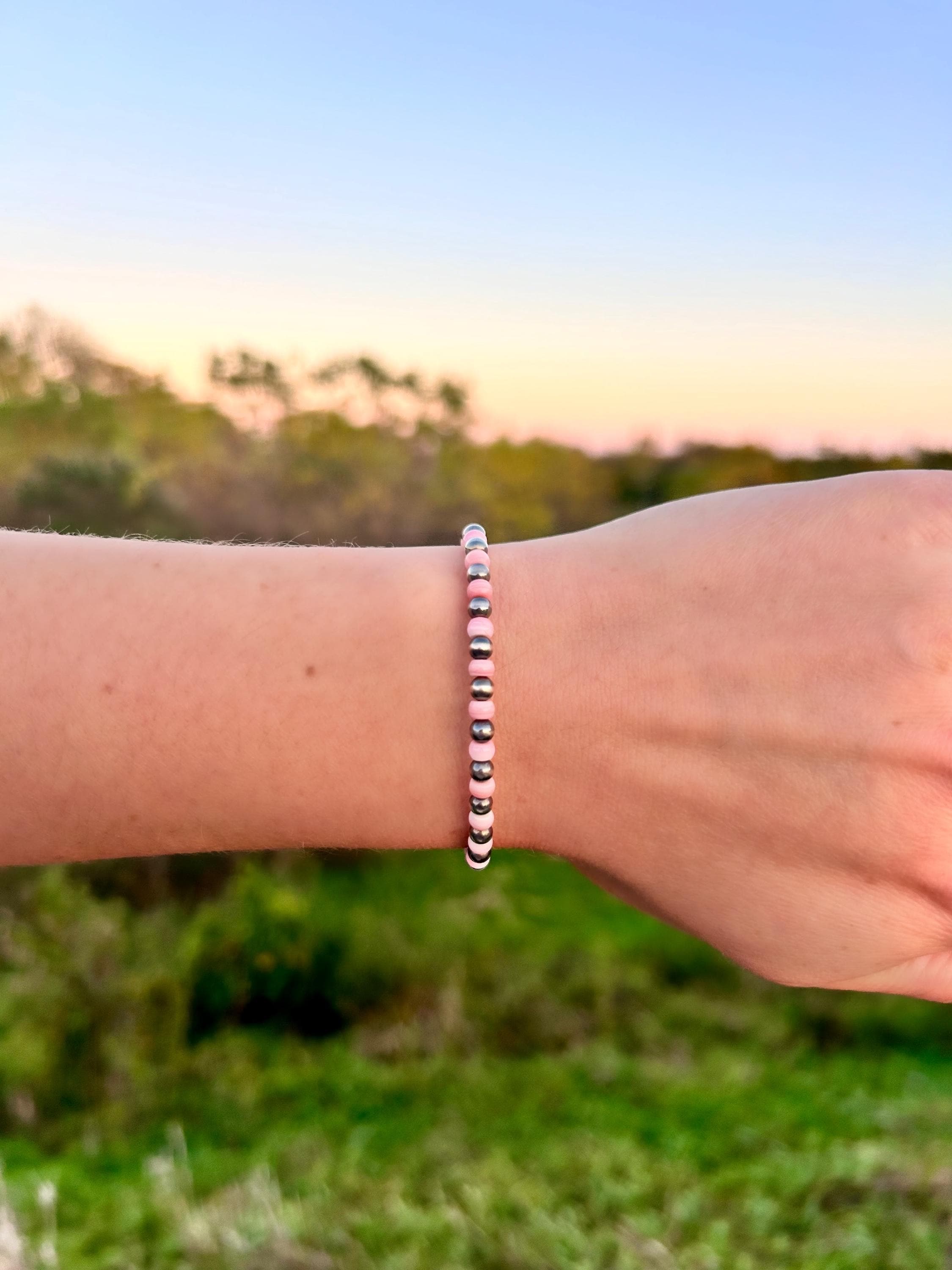 Pink Conch and Sterling Siler Navajo Style Pearl Bracelet