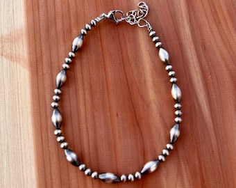 Sterling Silver Navajo Style Pearl Bracelet with Torpedo Shaped Pearls
