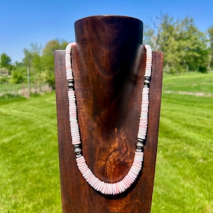 Pink Conch Graduated Necklace: Sterling Silver Pearl Accents