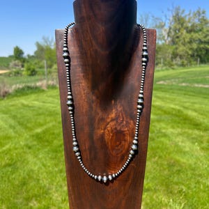 Multi graduated 4-10mm Sterling Silver Navajo Style Pearl Necklace, western stacking necklace