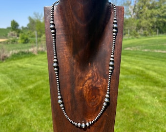 Multi graduated 4-10mm Sterling Silver Navajo Style Pearl Necklace, western stacking necklace