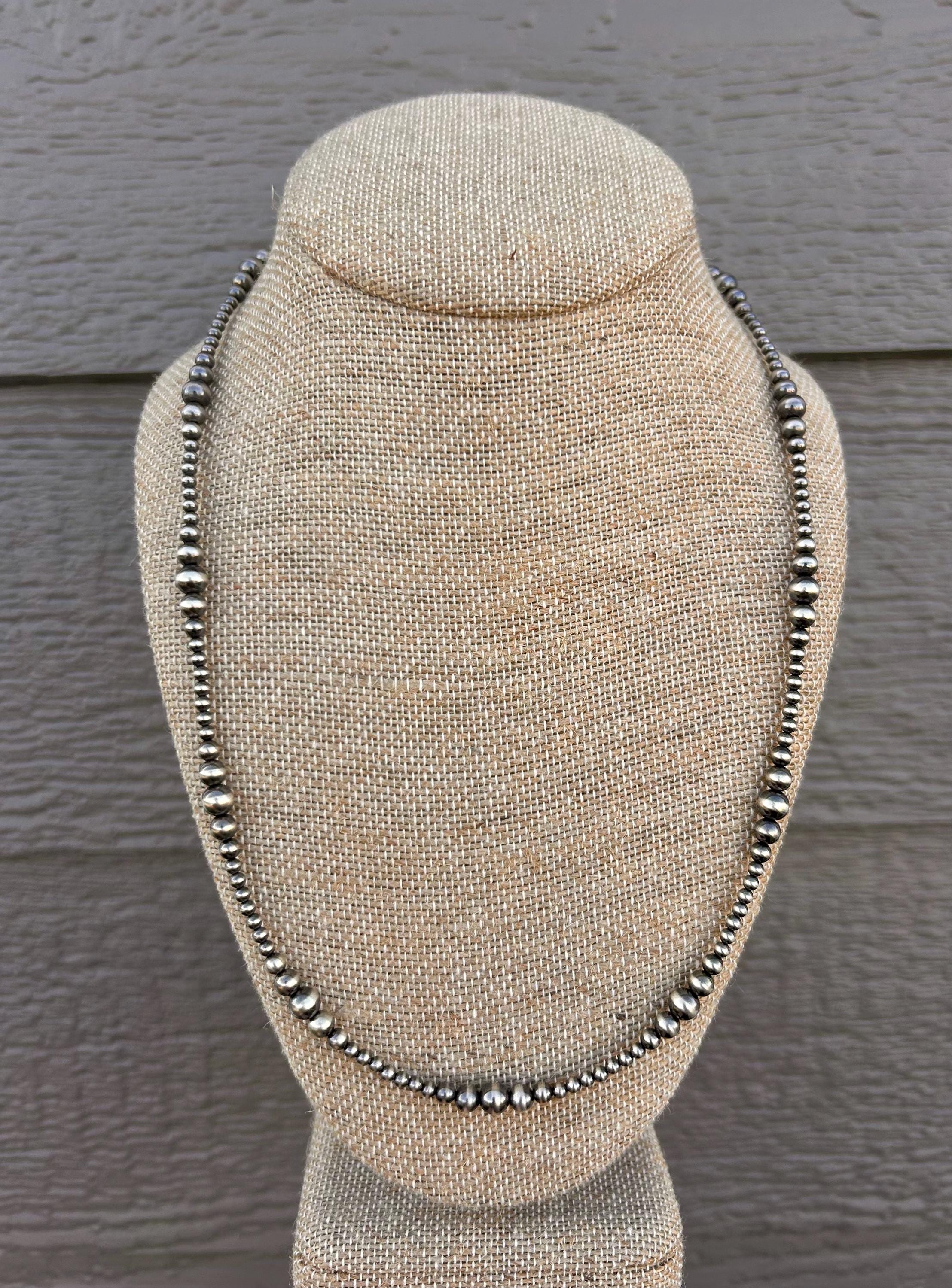 Multi Graduated Navajo Style Pearl Necklace, With Sterling Silver