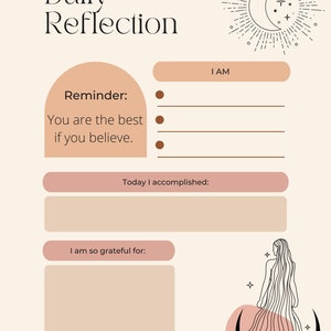 Moon Goddess Daily Reflection Journal Page I Gratitude Journal Pages I Earthy Journal Pages I Journal Pages I Simple Journal Pages