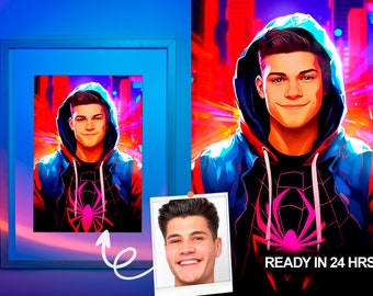 Custom Miles Morales, Custom Gwen Portrait, Spider Man Valentine's Day Gift, Spider Verse Portrait, Spider Verse Custom Portrait, Commission