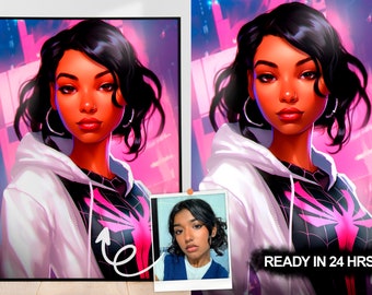 Custom Miles Morales, Custom Gwen Portrait, Spider Man Valentine's Day Gift, Spider Verse Portrait, Spider Verse Custom Portrait, Commission