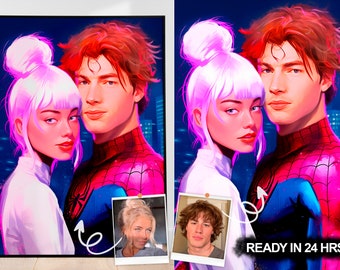Custom Miles Morales, Custom Gwen Portrait, Spider Man Valentine's Day Gift, Spider Verse Portrait, Spider Verse Custom Portrait, Commission