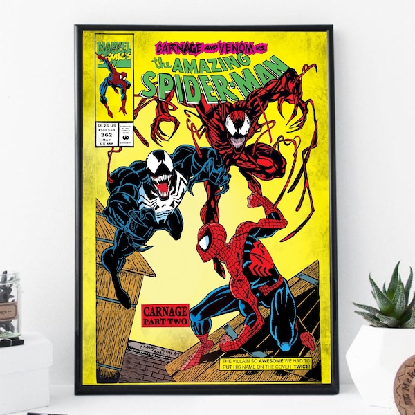 Spider-Man, Venom and Carnage Marvel Comic book cover, A4 or A3 Print on Card