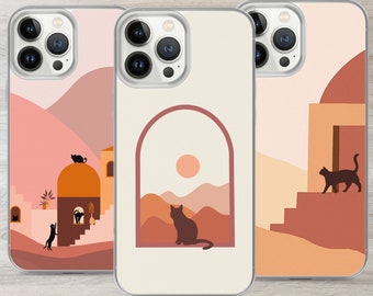 Boho Cat iPhone Case: Pink Mountain Abstract Phone Cover