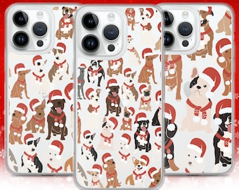 Christmas Dogs Phone Case, Santa Hats, Dog Lover Gift
