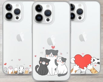 Clear Cat Phone Case: Heart & Paws Design