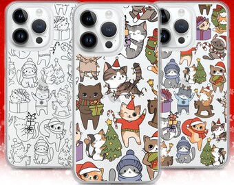 Christmas Cat Clear Phone Case: Holiday iPhone & Galaxy Case