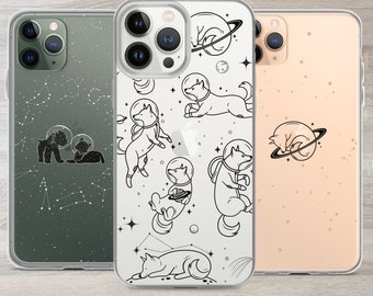Space Dog Clear Phone Case: Celestial iPhone & Galaxy Design