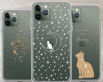 Celestial Cat Clear Phone Case: Space Lover Gift