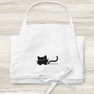Cat Embroidered Apron // Peaking Cat, Cooking Apron with Pockets, Chef Kitchen Apron, Unisex