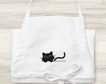 Embroidered Cat Apron, Peeking Kitten, Unisex Kitchen Apron