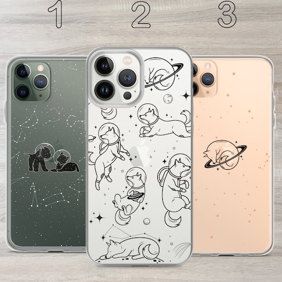 Space Dog Clear Phone Case: Celestial iPhone & Galaxy Design
