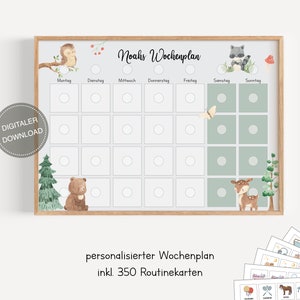Montessori weekplan voor kinderen gepersonaliseerd "Bosdieren" / Routineplan voor kinderen / Dagelijkse routine / Digitale download om af te drukken