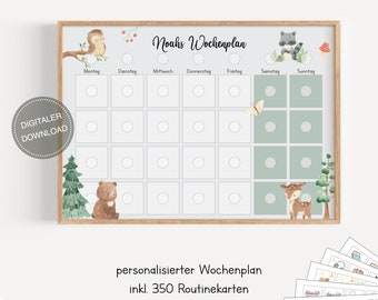 Montessori weekly plan for children personalized &quot;Forest Animals&quot; / Routine plan for children / Daily routine / Digital download for printing