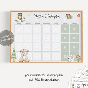 Plano semanal montessori para crianças personalizado "Animais da floresta" / plano de rotina para crianças / rotina diária / download digital para imprimir