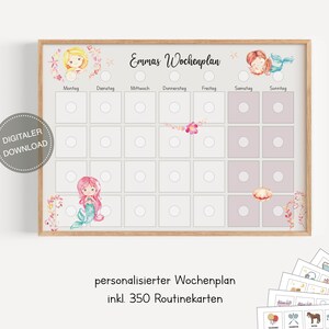 Plano semanal Montessori para crianças personalizado "Sereia" / Plano de rotina para crianças / Rotina diária / Download digital para imprimir