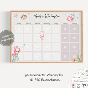 Plano semanal Montessori para crianças personalizado "Sereia" / Plano de rotina para crianças / Rotina diária / Download digital para imprimir