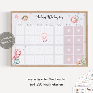 Plano semanal Montessori para crianças personalizado "Sereia" / Plano de rotina para crianças / Rotina diária / Download digital para imprimir