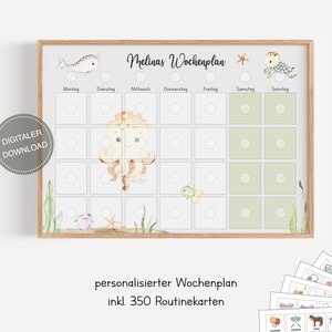 Plano semanal montessori para crianças personalizado "Animais marinhos" / plano de rotina para crianças / rotina diária / download digital para imprimir