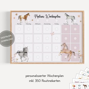 Plano semanal Montessori para crianças personalizado "Cavalos" / Plano de rotina para crianças / Rotina diária / Download digital para imprimir