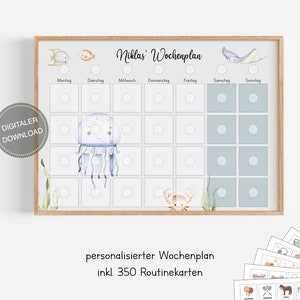 Plano semanal montessori para crianças personalizado "Animais marinhos" / plano de rotina para crianças / rotina diária / download digital para imprimir