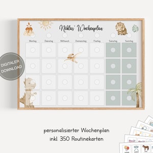 Plano semanal Montessori para crianças personalizado "Dinossauros" / Plano de rotina para crianças / Rotina diária / Download digital para imprimir