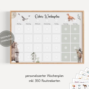 Plano semanal montessori para crianças personalizado "Animais da floresta" / plano de rotina para crianças / rotina diária / download digital para imprimir