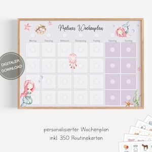 Plano semanal Montessori para crianças personalizado "Sereia" / Plano de rotina para crianças / Rotina diária / Download digital para imprimir