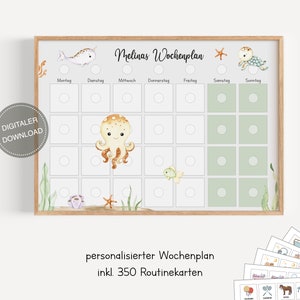 Plano semanal montessori para crianças personalizado "Animais marinhos" / plano de rotina para crianças / rotina diária / download digital para imprimir
