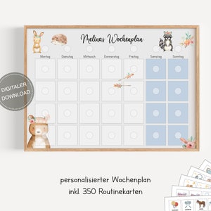 Plano semanal Montessori para crianças personalizado "Flor dos Animais da Floresta" / Plano de rotina para crianças / Rotina diária / Download digital para imprimir