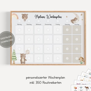 Plano semanal montessori para crianças personalizado "Animais da floresta" / plano de rotina para crianças / rotina diária / download digital para imprimir
