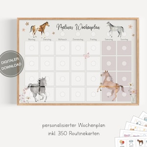 Plano semanal Montessori para crianças personalizado "Cavalos" / Plano de rotina para crianças / Rotina diária / Download digital para imprimir