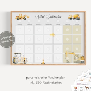 Plano semanal Montessori para crianças personalizado "Escavadeira" / Plano de rotina para crianças / Rotina diária / Download digital para imprimir