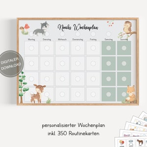Montessori weekplan voor kinderen gepersonaliseerd "Bosdieren" / Routineplan voor kinderen / Dagelijkse routine / Digitale download om af te drukken